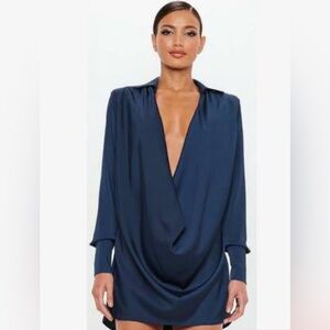 Missguided - Peace + Love Satin Cowl Plunge Mini Dress